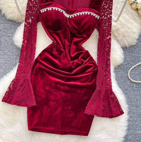 High-end Beaded Lace Ptchwork Dress