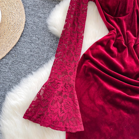 High-end Beaded Lace Ptchwork Dress