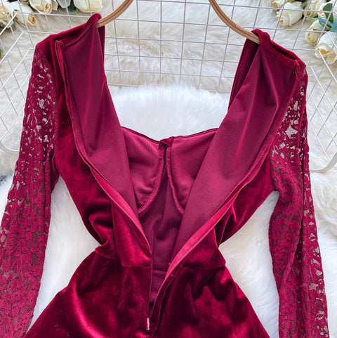 High-end Beaded Lace Ptchwork Dress