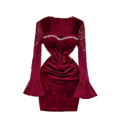 High-end Beaded Lace Ptchwork Dress