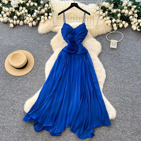 Irregular Design Sapphire Blue Slip Dress