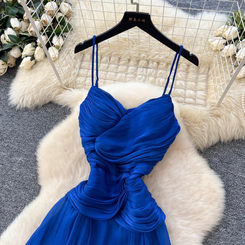 Irregular Design Sapphire Blue Slip Dress