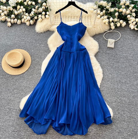 Irregular Design Sapphire Blue Slip Dress