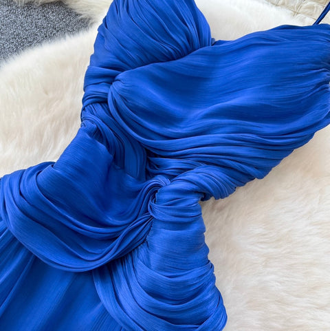 Irregular Design Sapphire Blue Slip Dress