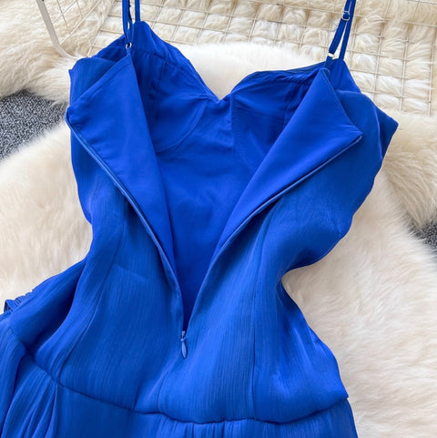 Irregular Design Sapphire Blue Slip Dress
