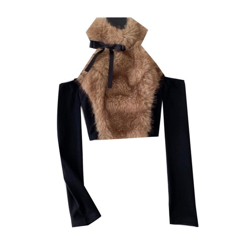 Niche Furry Patchwork Hollowed Top
