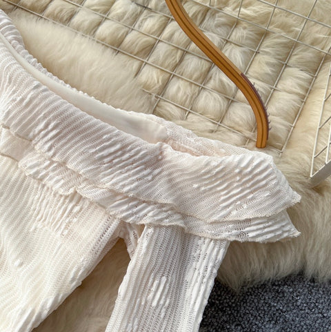 Irregular Design Ruffled Split Apricot Dress