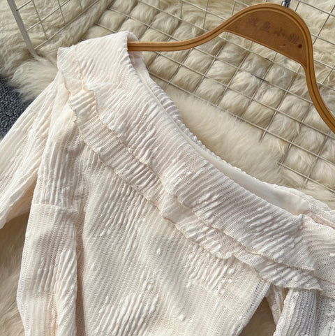 Irregular Design Ruffled Split Apricot Dress