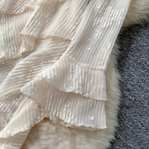 Irregular Design Ruffled Split Apricot Dress