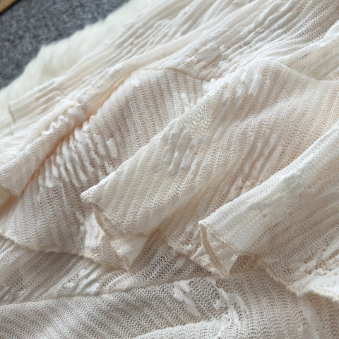 Irregular Design Ruffled Split Apricot Dress