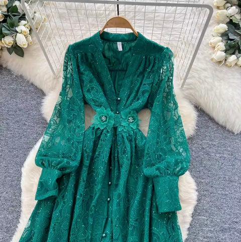 French Style Sequined Embroidery Dress