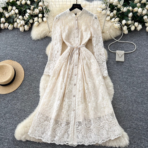 Embroidered Shirt Dress with Pearl Belt