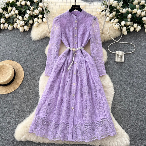 Embroidered Shirt Dress with Pearl Belt