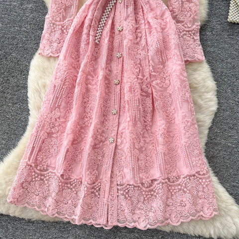 Embroidered Shirt Dress with Pearl Belt