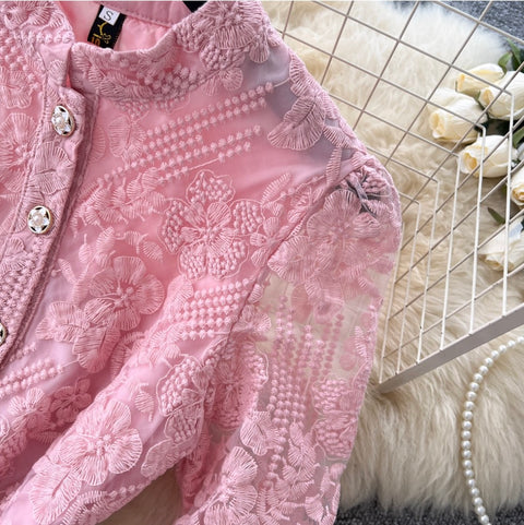 Embroidered Shirt Dress with Pearl Belt