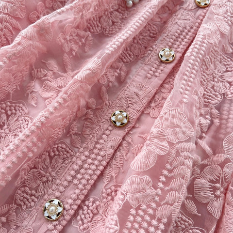 Embroidered Shirt Dress with Pearl Belt