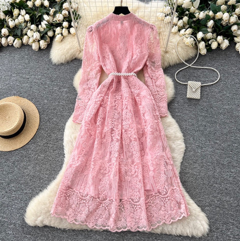 Embroidered Shirt Dress with Pearl Belt