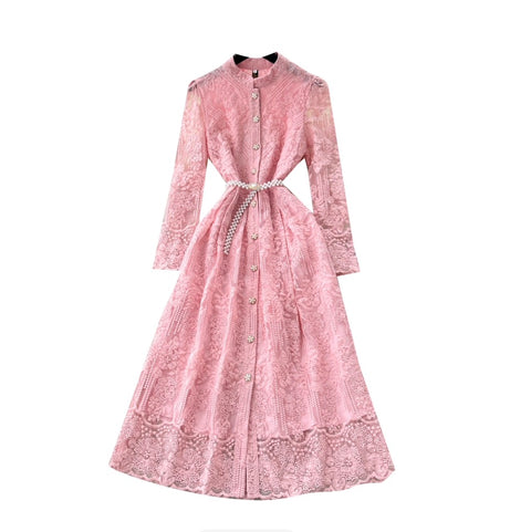 Embroidered Shirt Dress with Pearl Belt