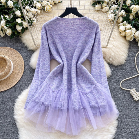 3d Flower Mesh Patchwork Sweater