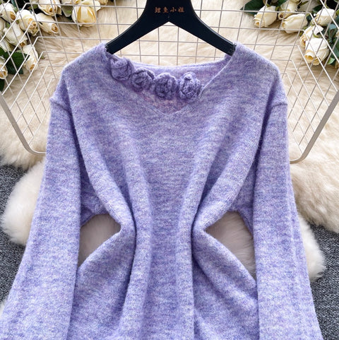 3d Flower Mesh Patchwork Sweater