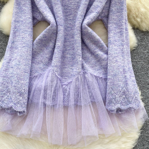 3d Flower Mesh Patchwork Sweater