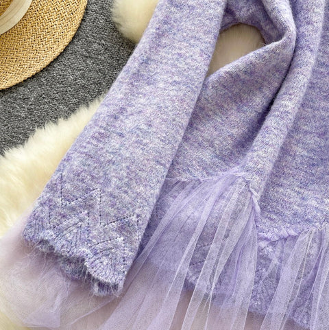 3d Flower Mesh Patchwork Sweater