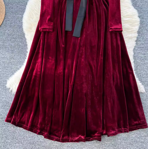 Premium V-neck Suede A-line Dress