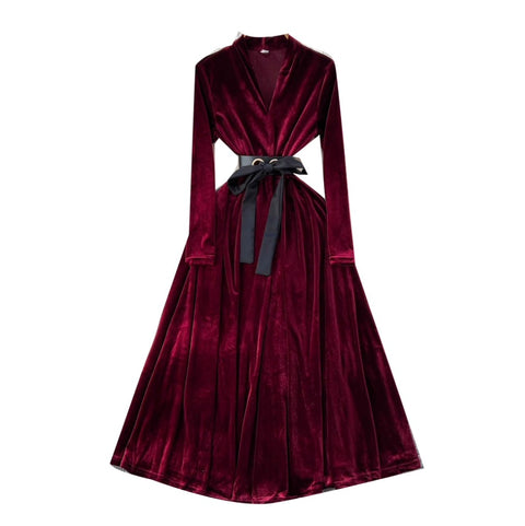 Premium V-neck Suede A-line Dress