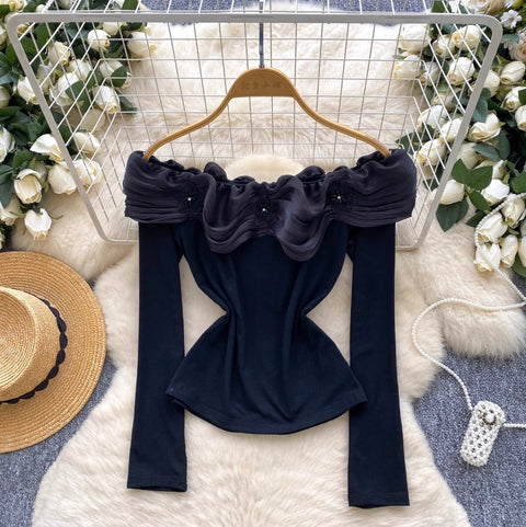 Niche Beaded Off-shoulder Slim Top