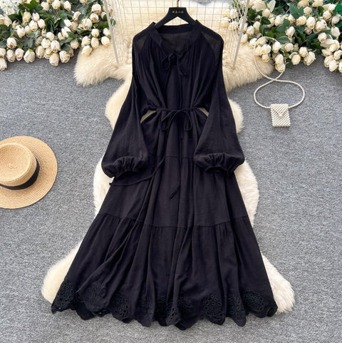 Elegant Hollowed Embroidery Dress