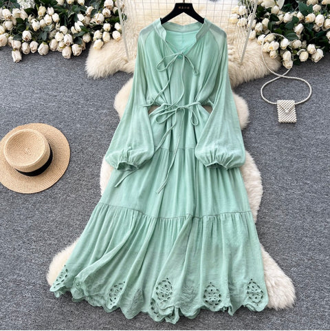 Elegant Hollowed Embroidery Dress