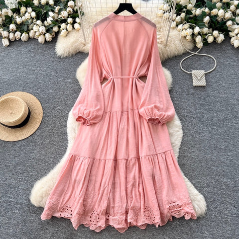 Elegant Hollowed Embroidery Dress