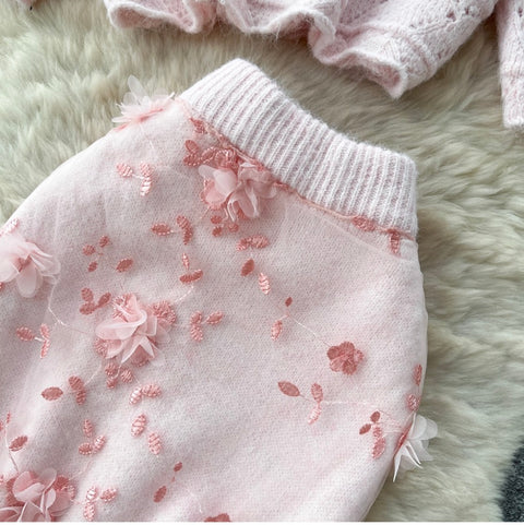 3d Embroidery Cardigan & Skirt 2Pcs