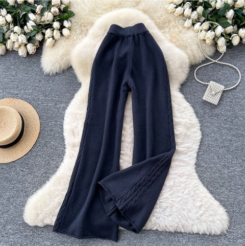 Twisted Side Stretchy Knit Trousers