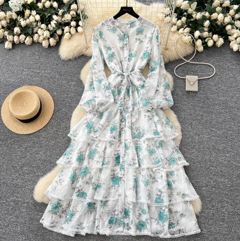 Floral Print Lace Cake Shirt Dress