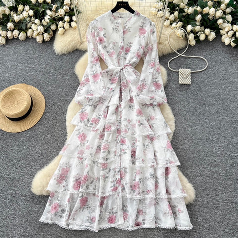Floral Print Lace Cake Shirt Dress