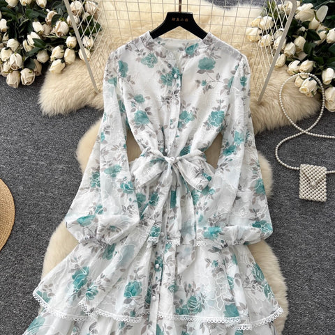 Floral Print Lace Cake Shirt Dress