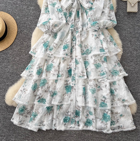Floral Print Lace Cake Shirt Dress
