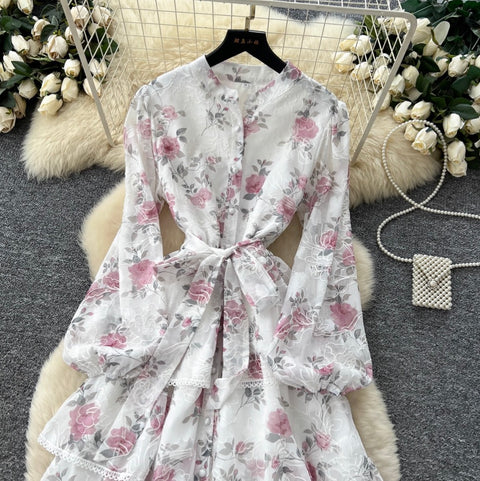 Floral Print Lace Cake Shirt Dress