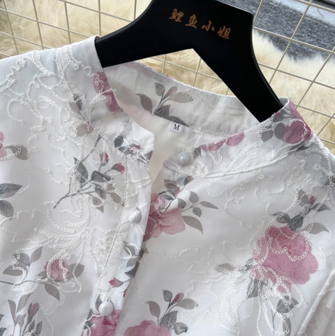 Floral Print Lace Cake Shirt Dress