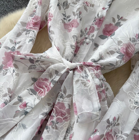 Floral Print Lace Cake Shirt Dress