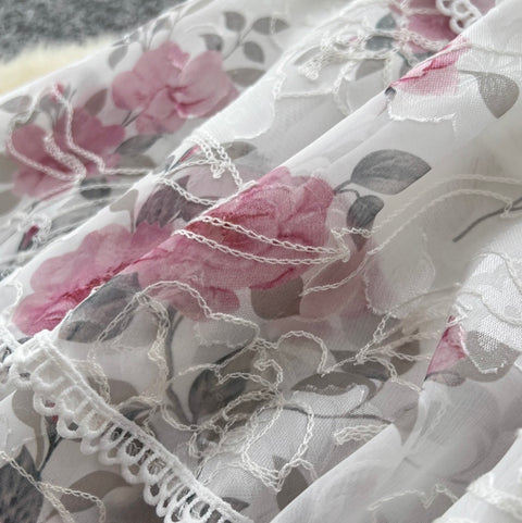 Floral Print Lace Cake Shirt Dress