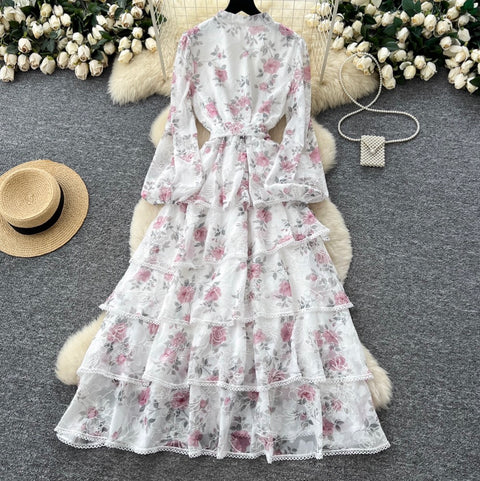 Floral Print Lace Cake Shirt Dress