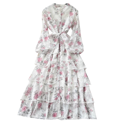 Floral Print Lace Cake Shirt Dress