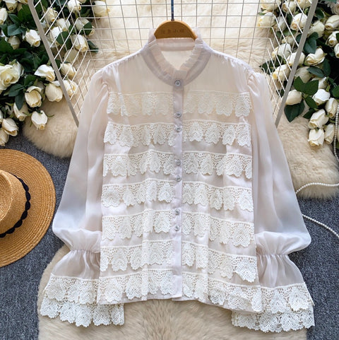 French Style Lace Patchwork Shirt