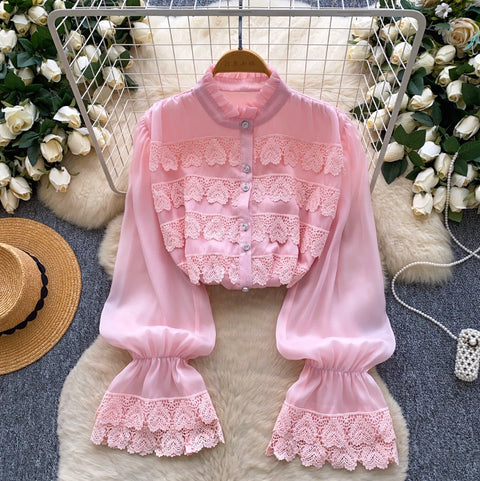 French Style Lace Patchwork Shirt