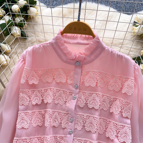 French Style Lace Patchwork Shirt