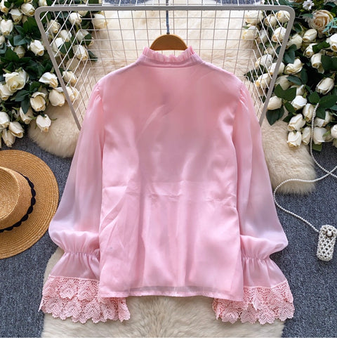 French Style Lace Patchwork Shirt