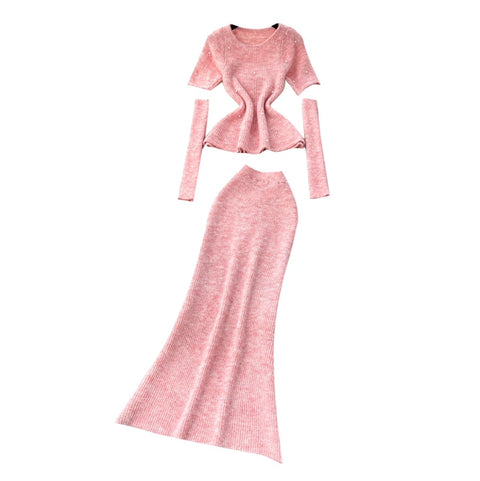 Beaded Sweater & Fishtail Skirt Knitted 2Pcs