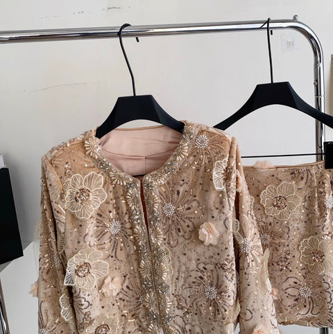 Furry Sequined Top & Skirt 2Pcs